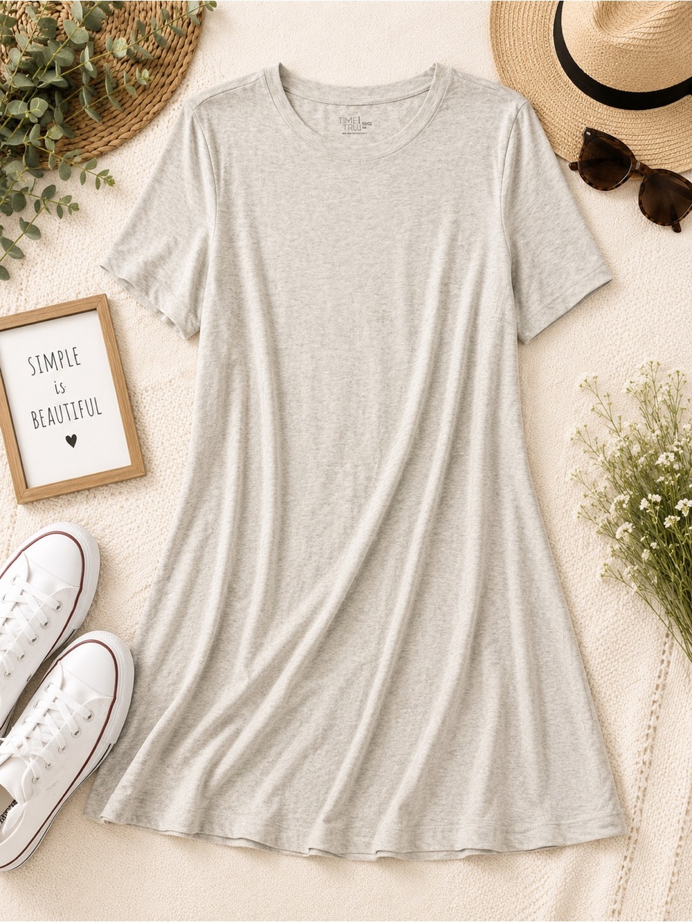 Time and Tru Light oatmeal Short Sleeve Midi Dress